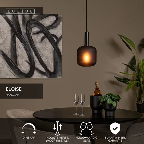 Lucide ELOISE - Hanglamp - Ø 21 cm - 1xE27 - Zwart - USP